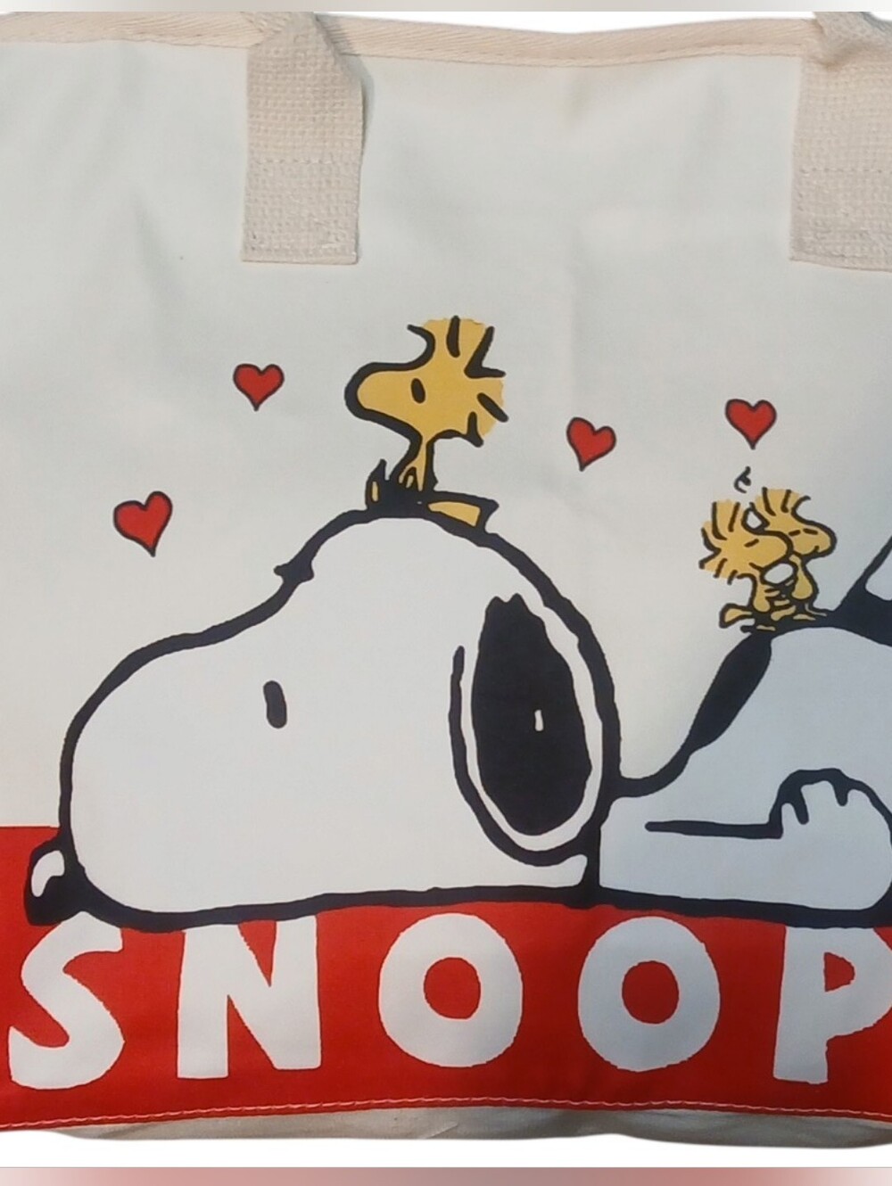 Peanuts -ECO Friendly Large Canvas Bag, Snoopy Laying Down in Red, Nylon Pocket - Picture 12 of 12